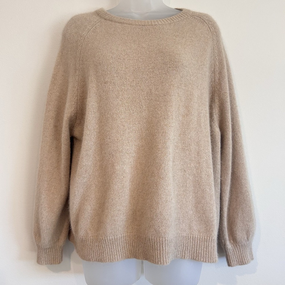 Angora Wool Blend Sweater S/M Sparkle Beige Tan Soft Oversized Cozy Comfy